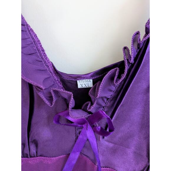 Babydoll Lingerie Nightgown Medium Purple Satin & Lace Sheer Overlay NEW - Picture 4 of 7